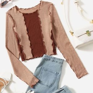 Color block cute ribbed knit tee. Long sleeve XS